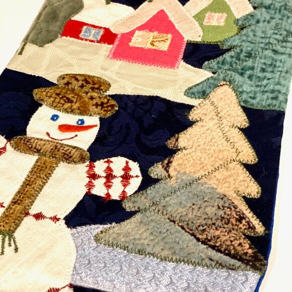Vintage Handmade Christmas‎ Stocking with Snowman Scene, Upcycled Fabric - Picture 6 of 8